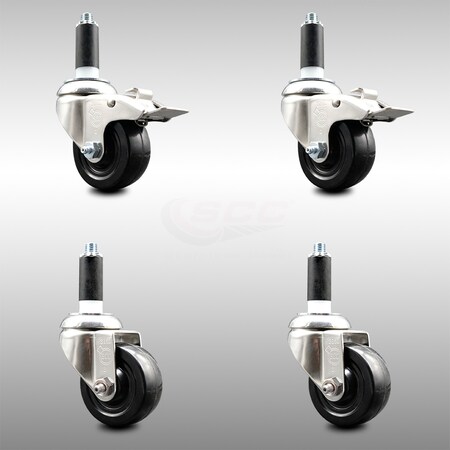 Service Caster 3 Inch 316SS Hard Rubber Swivel 1-1/8 Inch Expanding Stem Caster Lck Brake, 2PK SCC-SS316TTLEX20S314-HRS-2-S-2-118